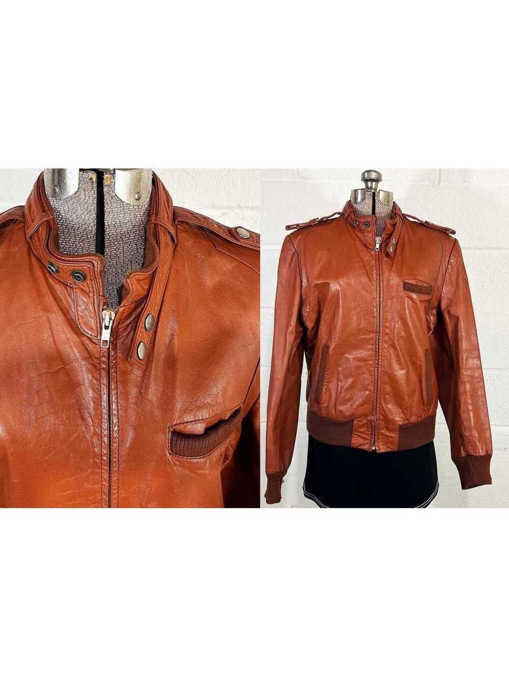 1970s Leather Jacket Bomber Coat Motorcycle Flight Moto 1980s Medium Large